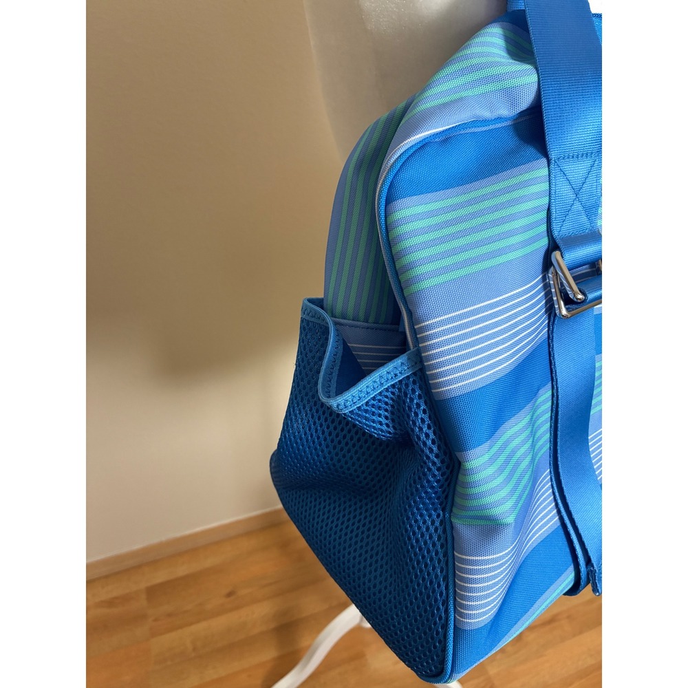 Vera Bradley Striped Duffel Bag Blue Green Travel Gym Weekender Carry On - Picture 5 of 12
